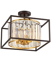 Possini Euro Design Milne 14" Modern Semi Flush-Mount Ceiling Light Fixture Kitchen Foyer Hallway Round 4-Light Brown Bronze and Brass Finish Crystal