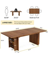 Tribesigns Farmhouse Dining Table for 6 to 8, 63-Inch Rectangular Wooden Kitchen with Storage, Industrial Dinner Shelves R