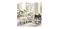 Slickblue Letter Print French Upholstered Barrel Chair and Ottoman Set for Elegant Living Room Decor