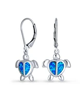 Bling Jewelry Nautical Dangle Synthetic Opal Heart Turtle Drop Earrings Sterling Silver