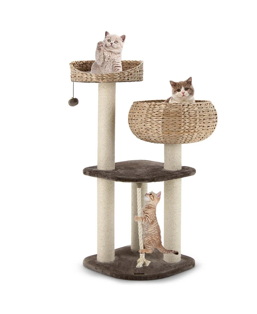 Gymax 41'' Hand-Made Cat Tree Tower Natural Bowl Shaped w/ 2 Perch