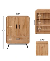 LuxenHome 2-Door 1-Drawer with Soft Close Buffet Cabinet with Black Metal Legs