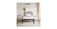 Slickblue Heavy-Duty Black Metal Platform Bed Frame with Headboard for Strong Support and Style