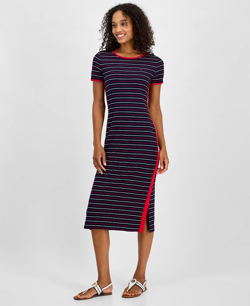 Tommy Hilfiger Women's Striped Short-Sleeve Midi Dress