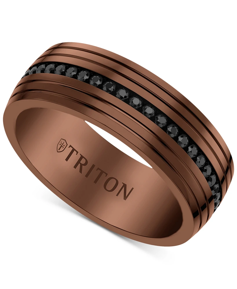 Triton Men's Black Sapphire Low Dome Comfort Fit Wedding Band (1-1/6 ct. t.w.) Brown & Tungsten