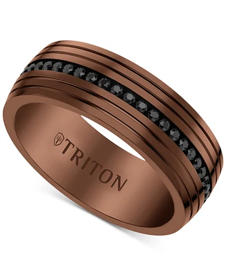 Triton Men's Black Sapphire Low Dome Comfort Fit Wedding Band (1-1/6 ct. t.w.) Brown & Tungsten