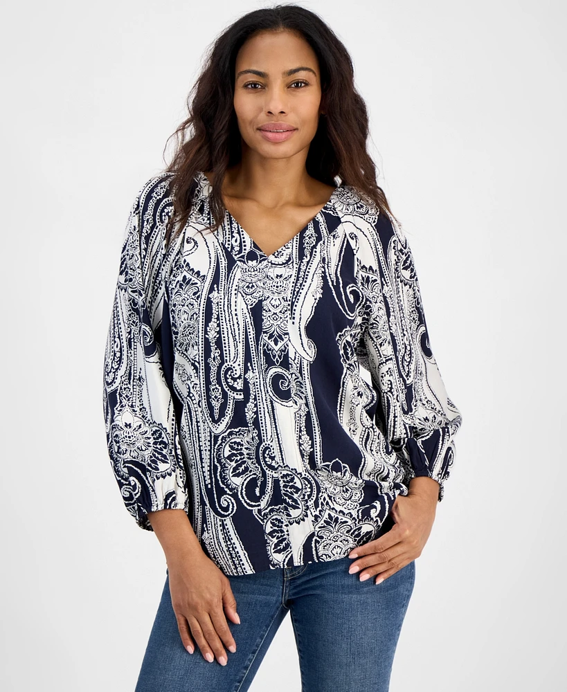 Nautica Jeans Women's Paisley-Print Raglan Top