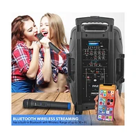 Pyle Portable Bluetooth Pa Speaker System with Rechargeable Battery, (2) Uhf Microphones, MP3/Usb/Sd Readers, Fm Radio & 15" Subwoofer (1600W)