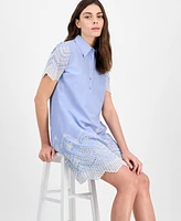 julia jordan Women's Cotton Eyelet Short-Sleeve Shift Dress
