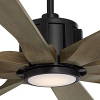 60" Defender Farmhouse Rustic Indoor Outdoor Ceiling Fan 8 Blade Led Light Remote Control Matte Black Finish Motor Brown Oak Finish Blades Bedroom Pat