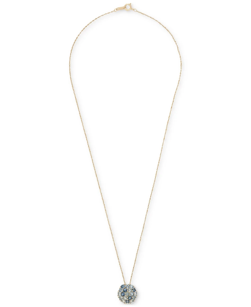 Multi-Blue Topaz Circular Cluster 18" Pendant Necklace (2-1/2 ct. t.w.) in 14k Gold