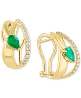 Effy Emerald (3/4 ct. t.w.) & Diamond (1/4 ct. t.w.) Artistic Hoop Earrings in 14k Gold