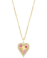 Effy Pink Sapphire (1/8 ct. t.w.), Ruby Accent, & Diamond (1/6 ct. t.w.) Heart Halo 18" Pendant Necklace in 14k Gold