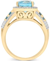 Swiss Blue Topaz (3-1/5 ct. t.w.), London Blue Topaz (1/4 ct. t.w.) & Diamond (1/4 ct. t.w.) Ring in 14k Gold