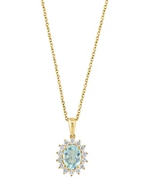 Effy Aquamarine (1 ct. t.w.) & Diamond (1/3 ct. t.w.) Oval Halo 18" Pendant Necklace in 14k Gold