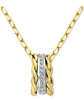 Giani Bernini Cubic Zirconia & Rope Triple Ring Pendant Necklace in Sterling Silver & 18k Gold-Plate, 16" + 2" extender, Exclusively at Macy's