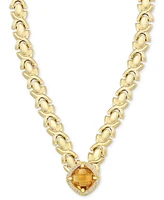 Citrine (3-3/8 ct. t.w.) & White Topaz (1/3 ct. t.w.) Xoxo Link 18" Collar Necklace in 14k Gold-Plated Sterling Silver