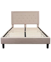 Slickblue Upholstered Platform Bed Frame with Button-Tufted Headboard for Elegant Bedroom Design