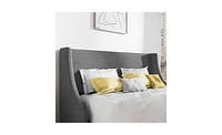 Slickblue Upholstered Linen Blend Headboard Wingback Platform Bed for Elegant Bedroom Style