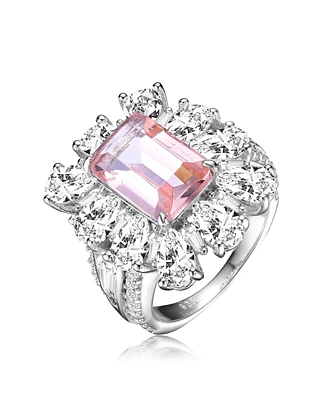 Sterling Silver White Gold Plated Cut Cubic Zirconia Cocktail Ring