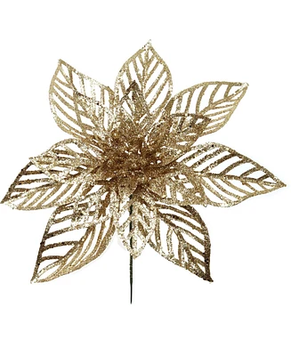 Floral Home 8.5" Gold Glitter Poinsettia Flower, Christmas Holiday Decoration, Ideal for Holiday Decor, Xmas Floral Arrangements, Home Decoration