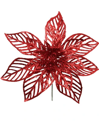 Floral Home 8.5" Red Glitter Poinsettia Flower, Christmas Holiday Decoration, Ideal for Holiday Decor, Xmas Floral Arrangements, Home Decoration