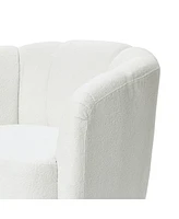 LuxenHome Modern Upholstered Ivory Boucle Swivel Barrel Accent Chair