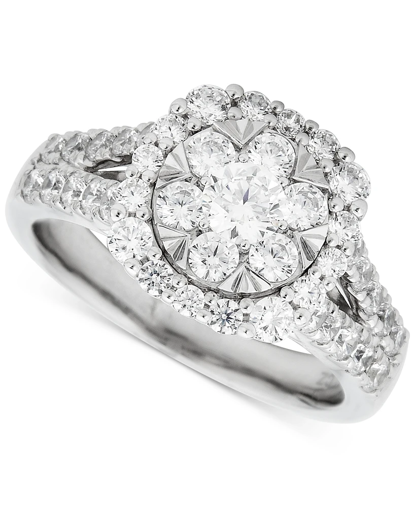 Diamond Halo Cushion Shape Cluster Engagement Ring (1-1/2 ct. t.w.) in 14k White Gold