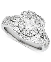 Diamond Halo Cushion Shape Cluster Engagement Ring (1-1/2 ct. t.w.) in 14k White Gold