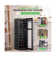 NutriChef Wine Chilling Refrigerator, 27-Bottle Capacity, Digital Touch Control, Compressor Cooling, Led Display