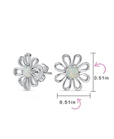 Bling Jewelry Synthetic White Opal Daisy Flower Stud Earrings Sterling Silver Jewelry