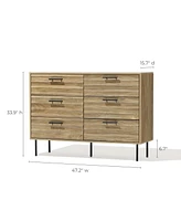 LuxenHome Mid-Century Modern Wave 6-Drawer 47.2-Inch Wide Dresser