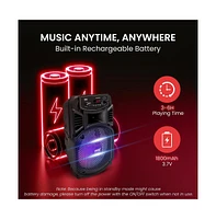 Pyle 8” Bluetooth Portable Pa Speaker with Built-in Rechargeable Battery, Flashing Party Lights, MP3/Usb/Fm Radio