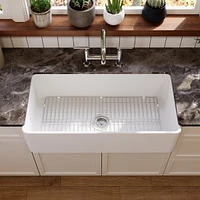 DeerValley 36" L X 18" W Fireclay Rectangular Single Bowl Farmhouse Kitchen Sink with Grid and Strainer