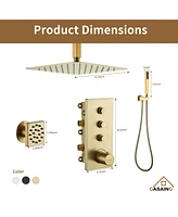 Casainc 3 Functions 12 Inch Ceiling Mounted Thermostatic Shower System with 6 Body Jets