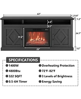 gaomon 67'' Tv Stand + 23'' Wick Tv Stand Electric Fireplace Electric Fireplace with Remote Control 1400W Powerful Heater