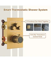 Casainc 3-Function 12 Inch Wall Mount Rainfall Thermostatic Shower System with 6 Body Jets