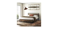 Slickblue Queen Modern Industrial Platform Bed Frame with Wood Headboard and Footboard for Stylish Bedroom Design