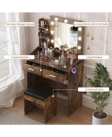 gaomon Vanity Desk with Mirror and Lights, Makeup Vanity with Power Outlet