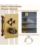 Casainc 4-Function 20 Inch Wall Mounted Rectangular Rainfall Thermostatic Shower System With 6 Body Jets