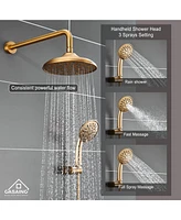 Casainc Wall Mount 2 Function Rainfall Shower System with 3 Setting Handheld, Rough-In Valve and Diverter
