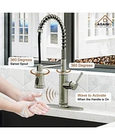 Casainc Pull Down Sprayer Kitchen Faucet with Infrared Sensor Induction Function and Deck Plate