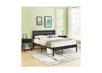 Slickblue Industrial Platform Bed Frame with Wood Slatted Headboard for Modern Bedroom Decor