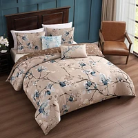 Bebejan Blue Blossom Bedding 200 Thread Count 100% Cotton Sateen 5 Piece Queen Size Reversible Comforter Set