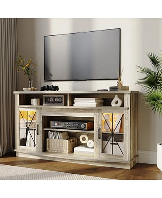 gaomon 59" Farmhouse Tv Stand Media Entertainment Center Tv Cabinet with Acrylic Door Storage Cabinets and Adjustable Shelves Mid Century Modern Conso