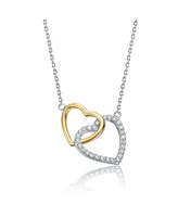 GiGiGirl Sterling Silver Two-Tone Double Heart Pendant with Clear Cubic Zirconia