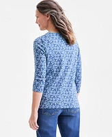 Style & Co Women's Printed 3/4-Sleeve Henley Top, Exclusively at Macy's