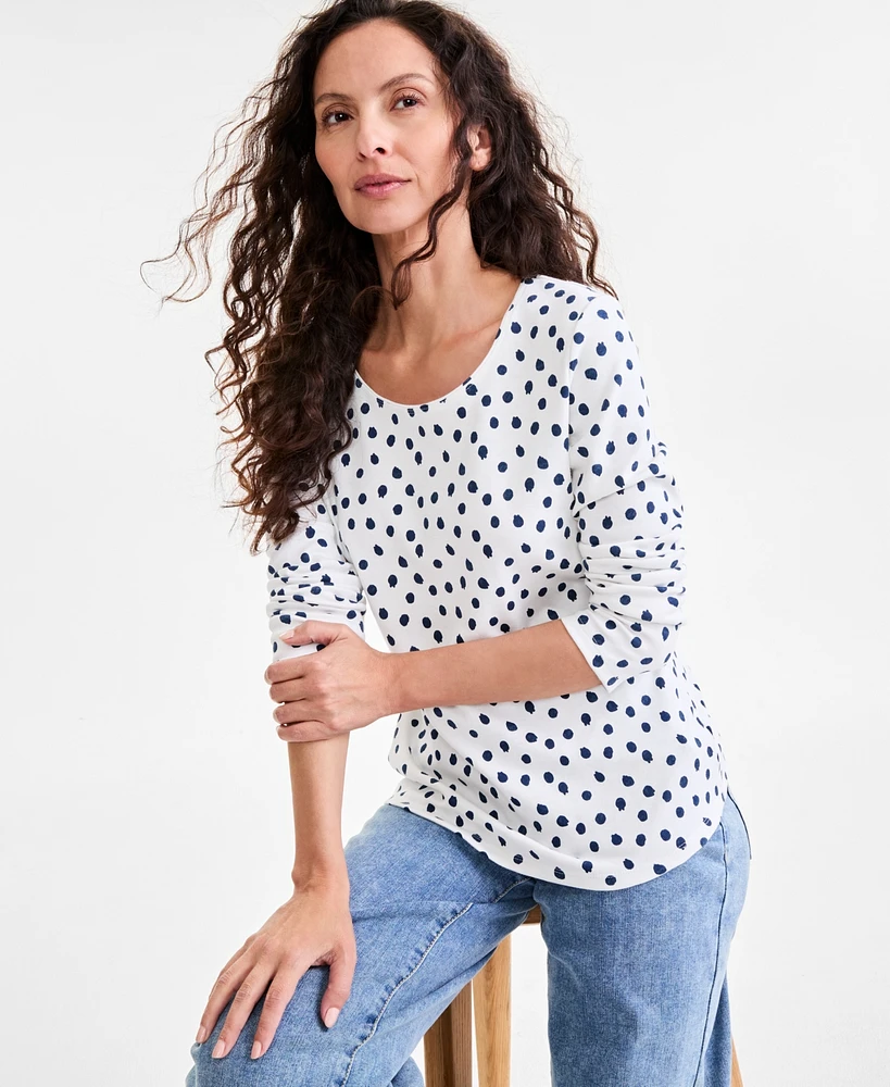 Style & Co Women's Printed Scoop-Neck Long-Sleeve Top, Exclusively at Macy's