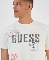 Guess Men's World Stamps Logo Graphic Crewneck T-Shirt