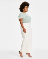 Anne Klein Plus Pull-On Wide-Leg Tailored Pants